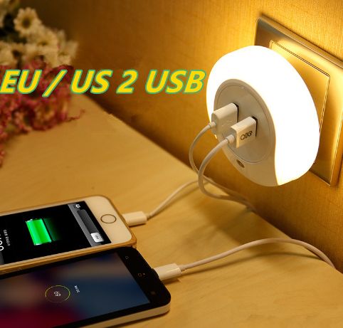 Intelligent sensor LED night light with 2 phone chargers